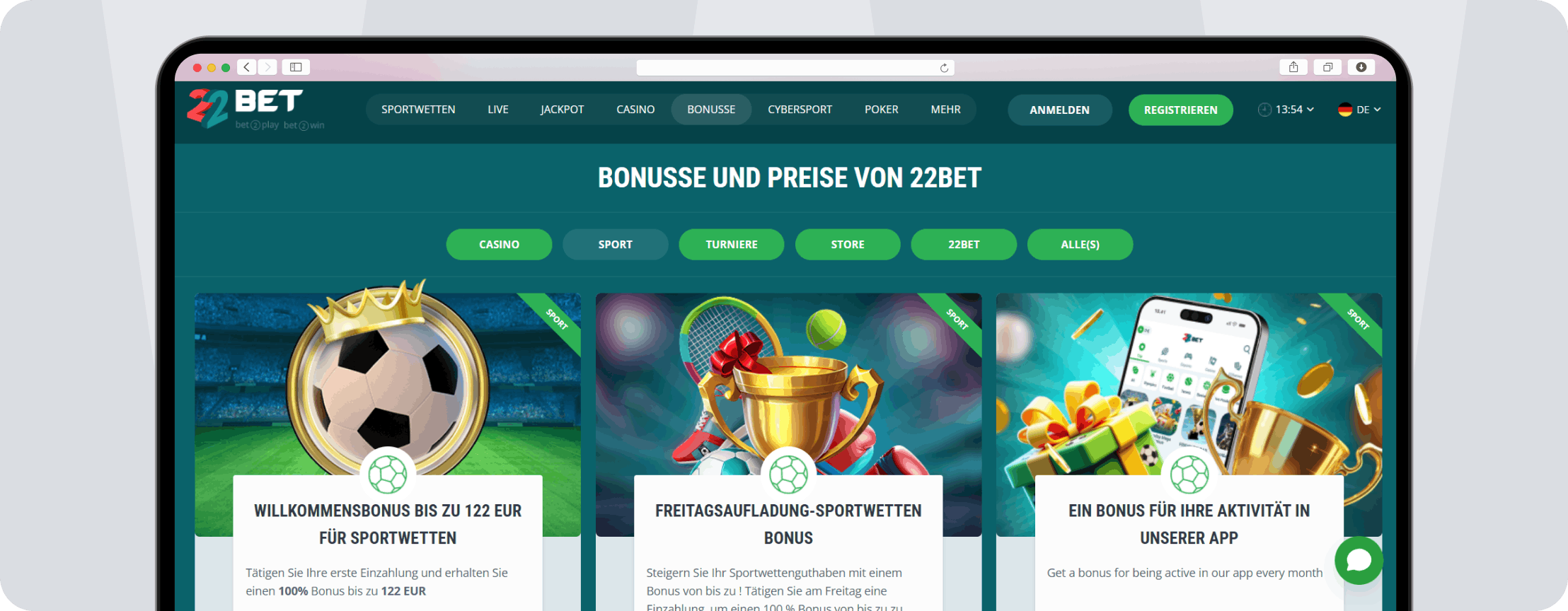 Screenshot 22Bet Bonus