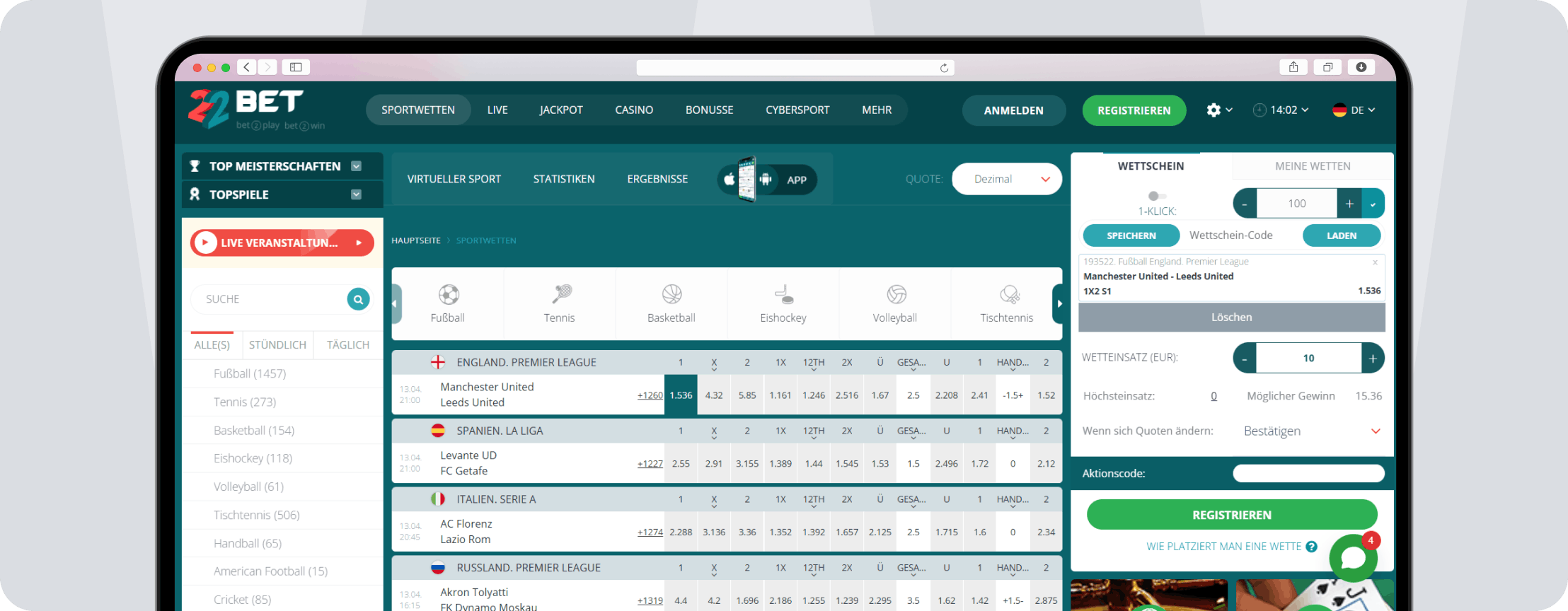 Screenshot 22Bet Design