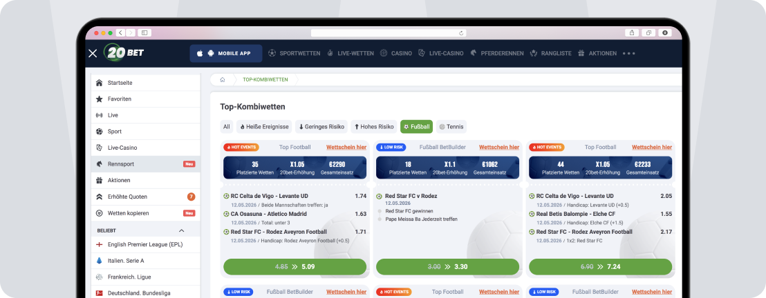 Copy Bets 20Bet - Desktop