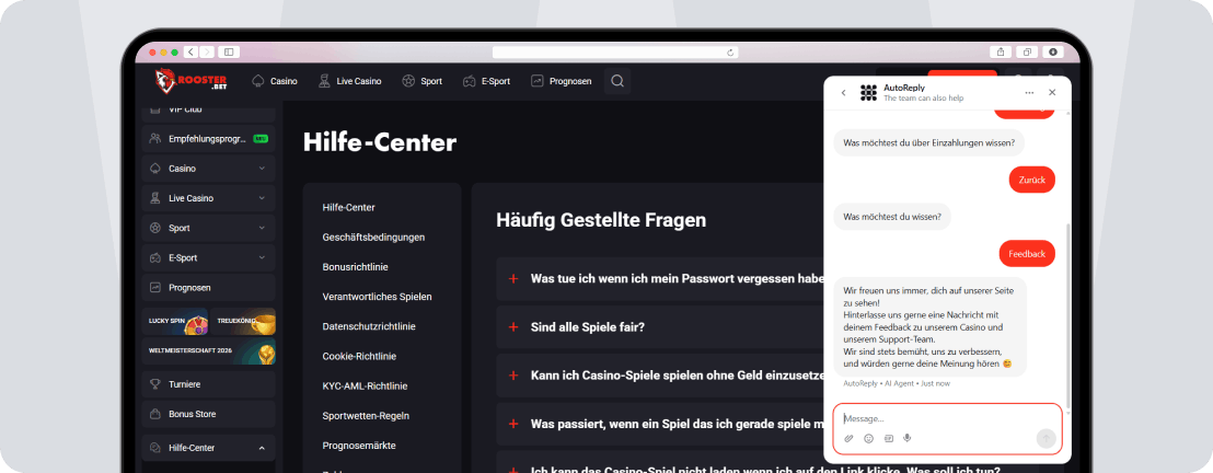 Rooster.bet Support - Desktop Screenshot