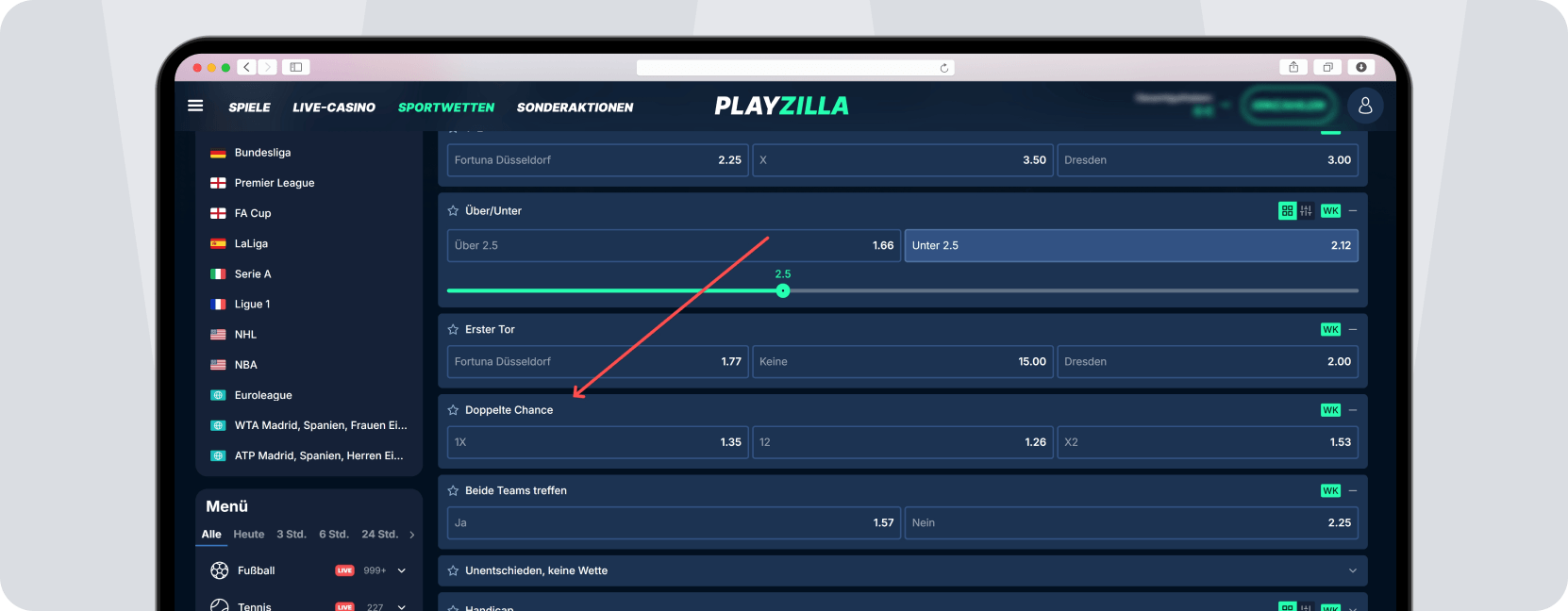 Screenshot 2. Bundesliga Wetten Doppelte Chance