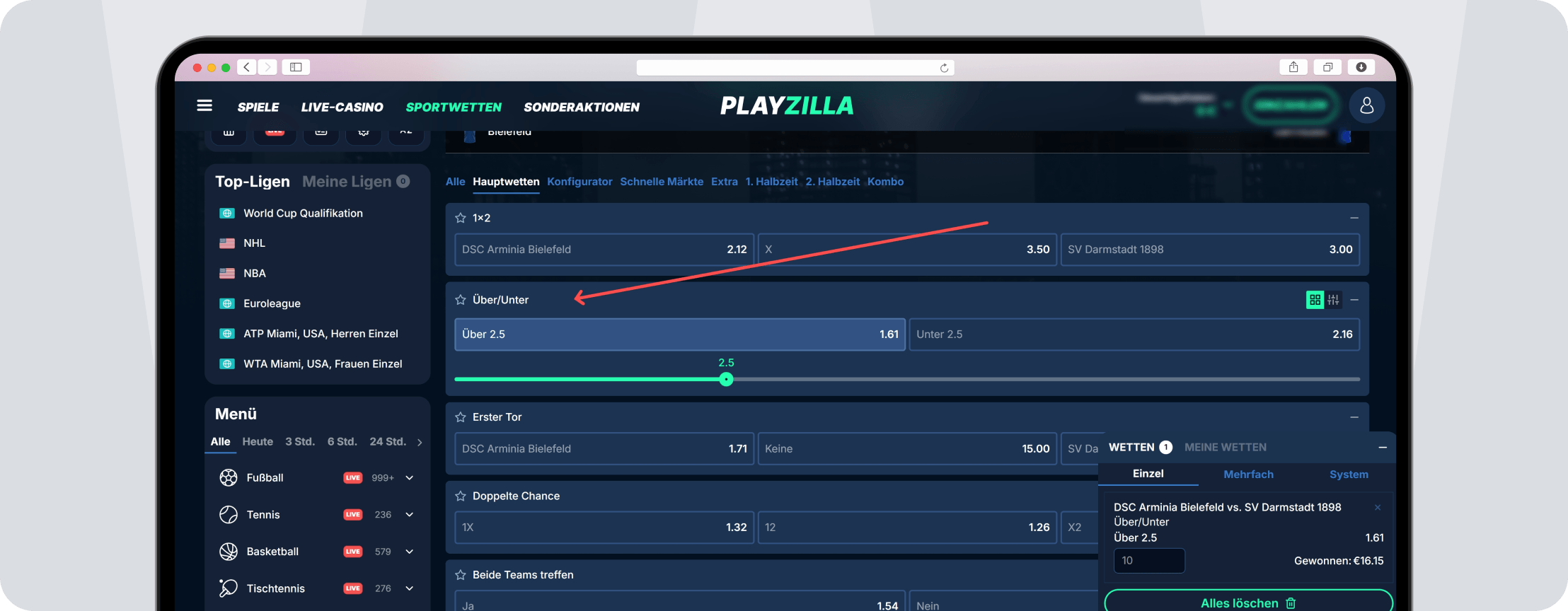 2. Bundesliga Wetten Über-Unter