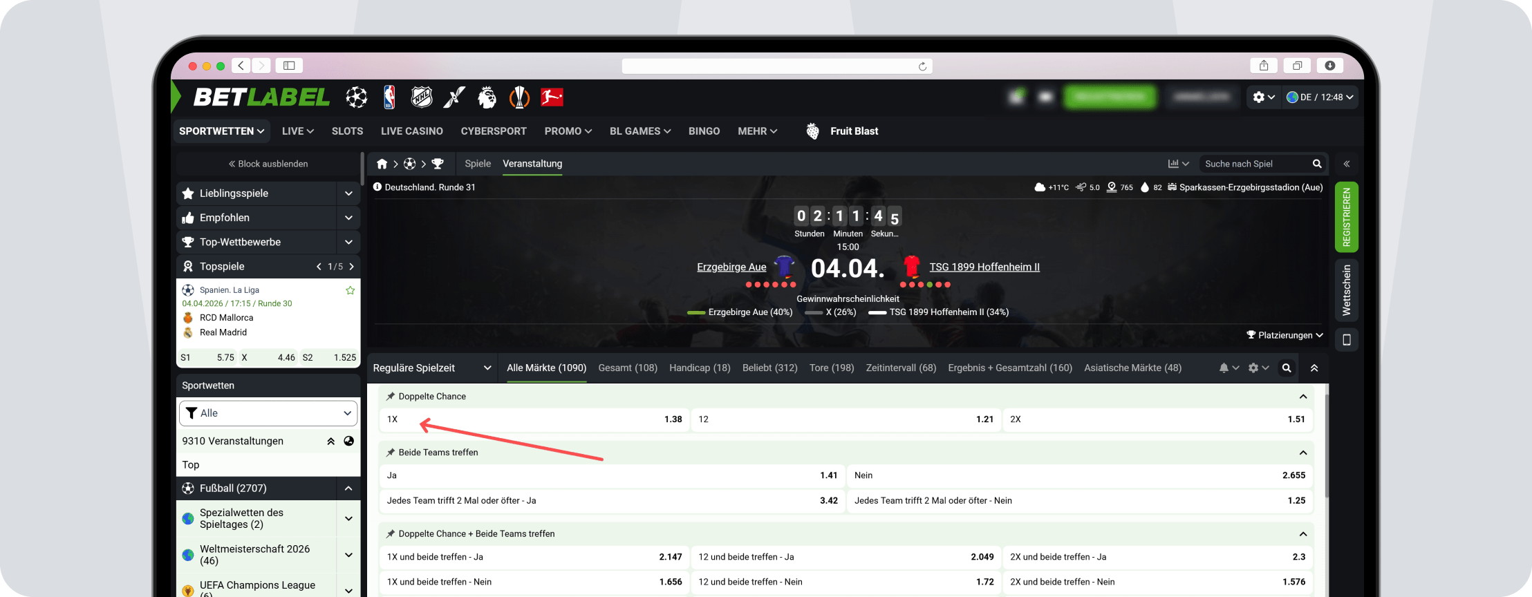 Betlabel Doppelte Chance Wetten