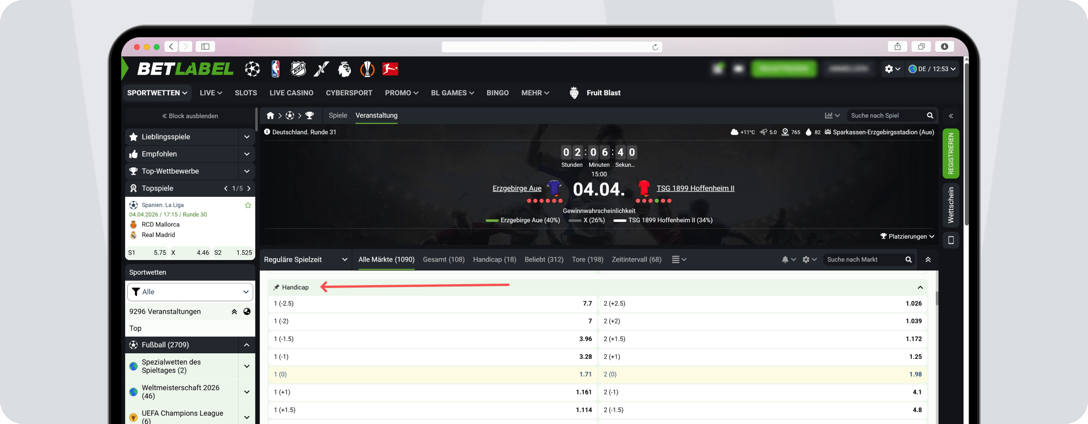3. Liga Wetten Handicap-Wetten
