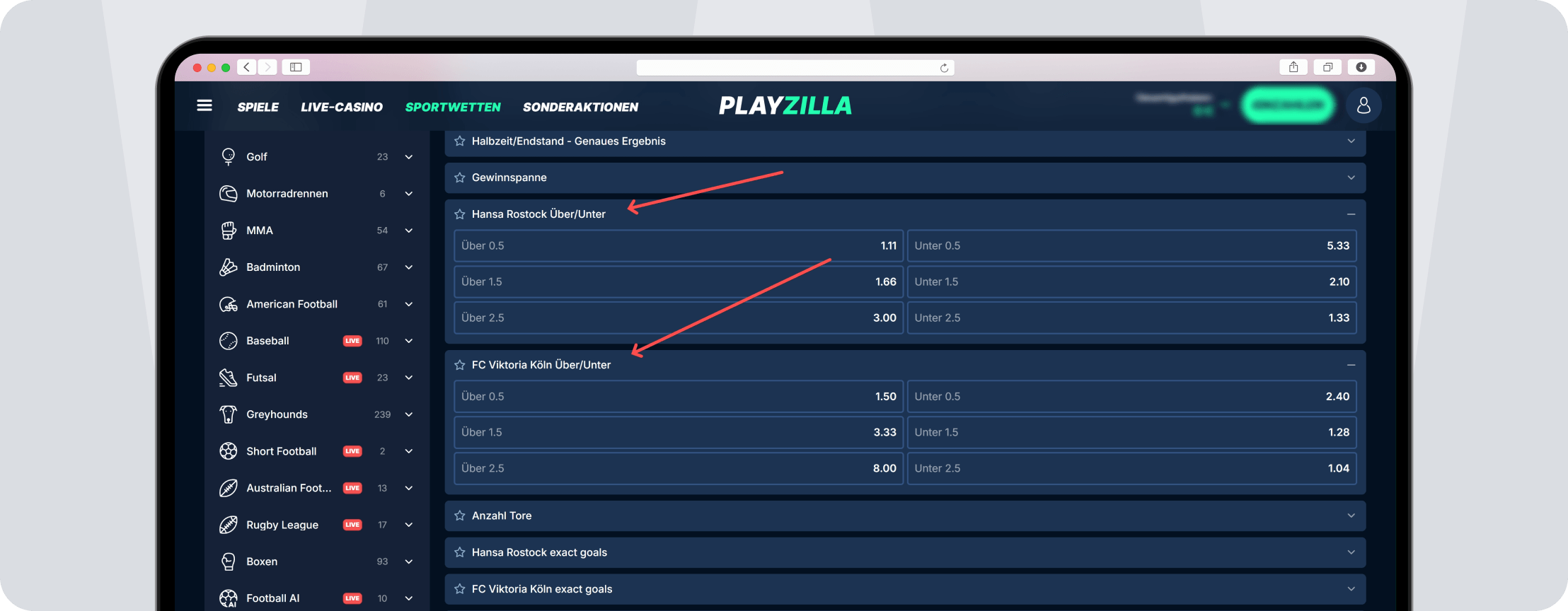 3. Liga Wetten Über-Unter Teamtore