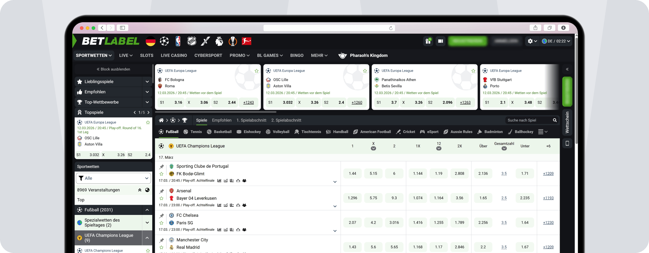 Screenshot Betlabel Quoten