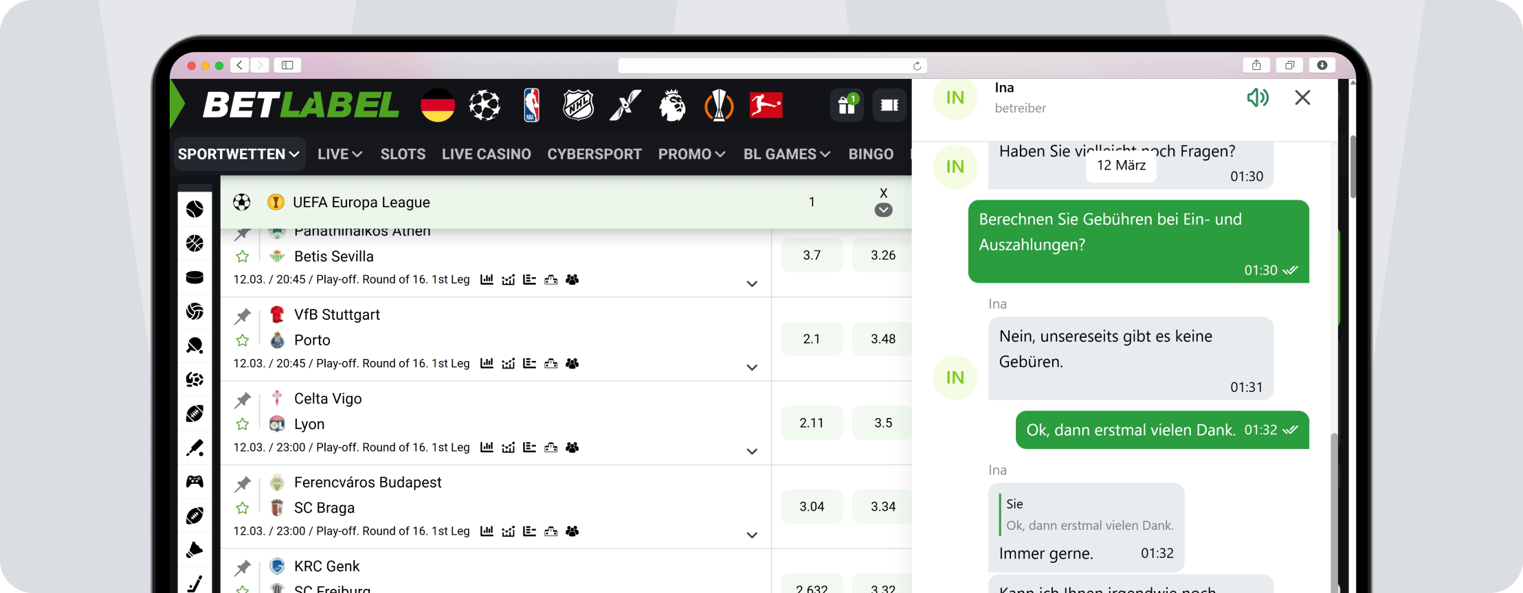 Screenshot Betlabel Service