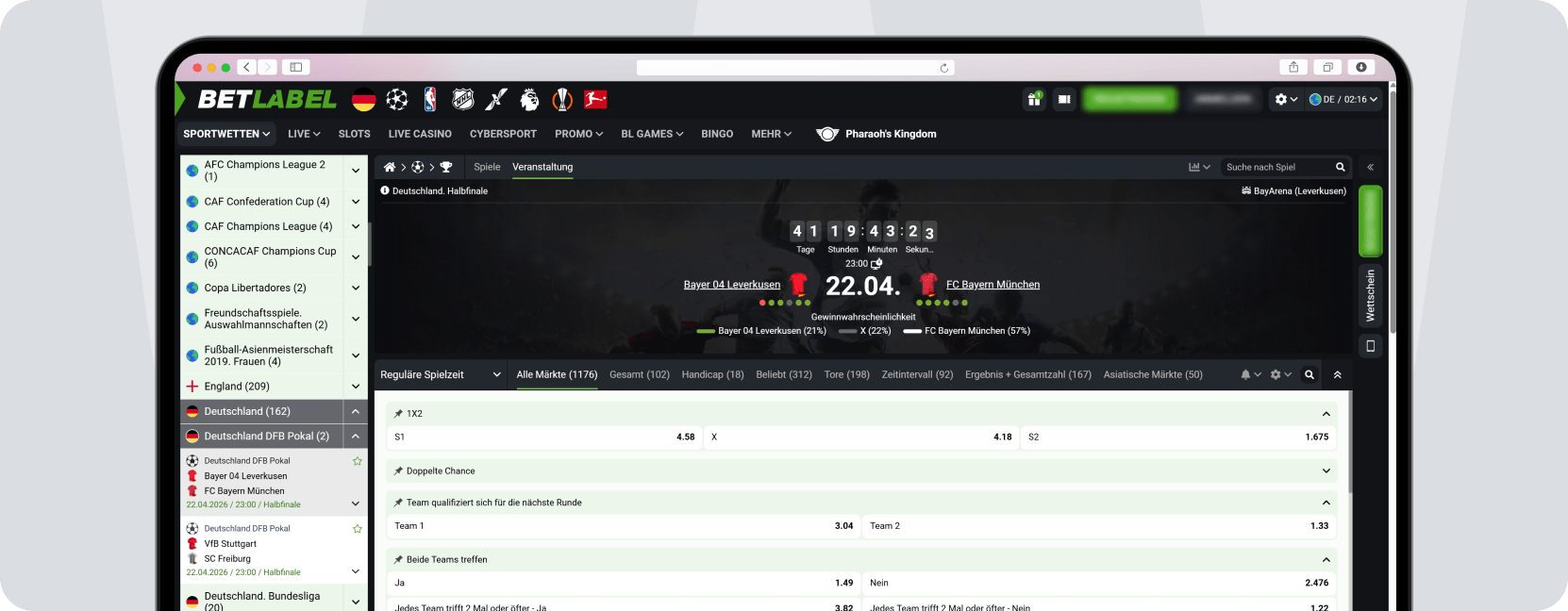 Screenshot Betlabel Wettangebot