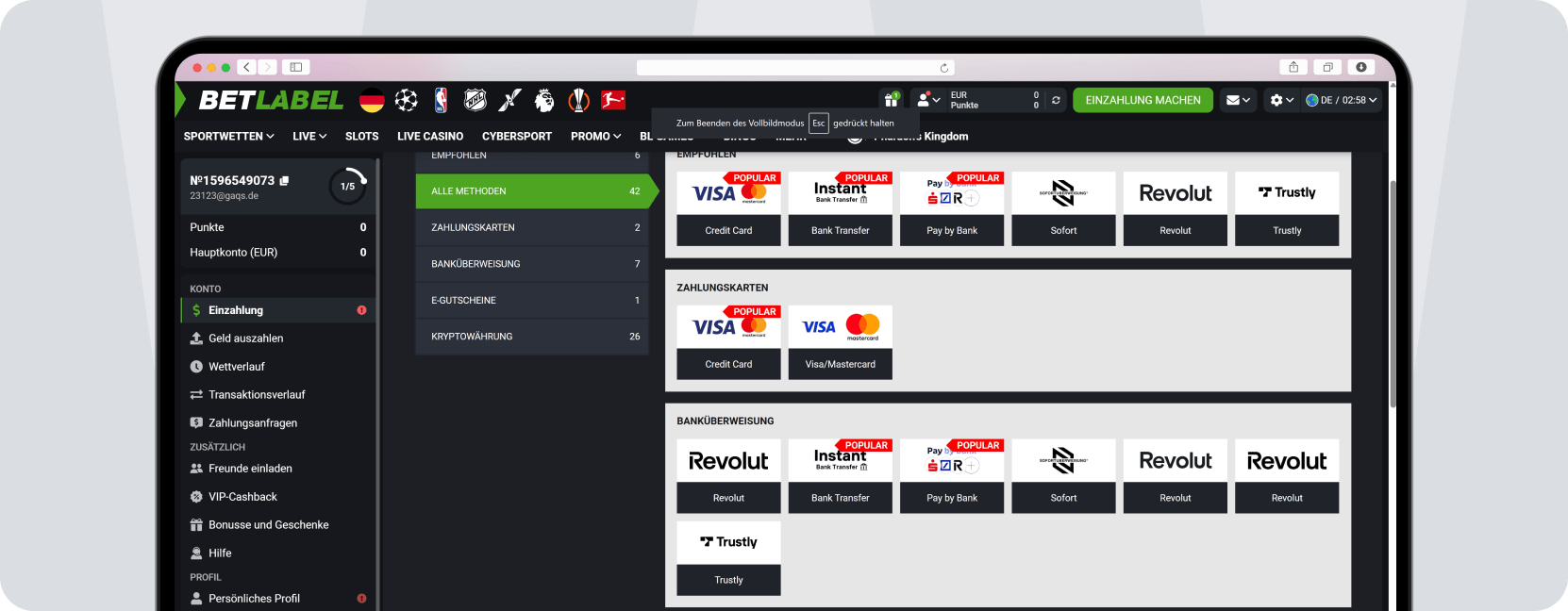 Screenshot Betlabel Zahlungsmethoden