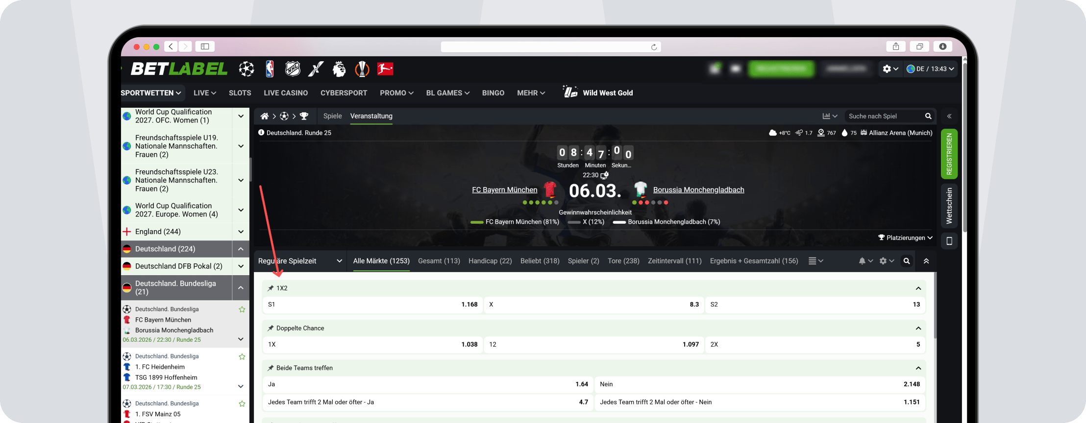 Screenshot Bundesliga 1X2 (3-Wege-Wette)