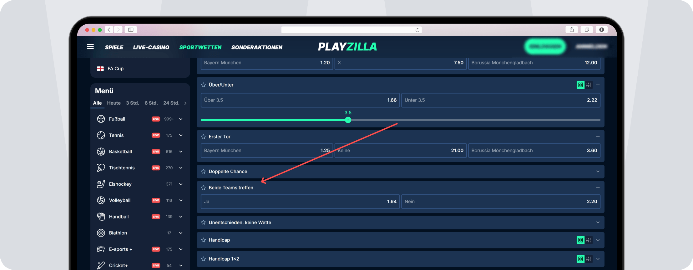 Screenshot Bundesliga Beide Teams treffen