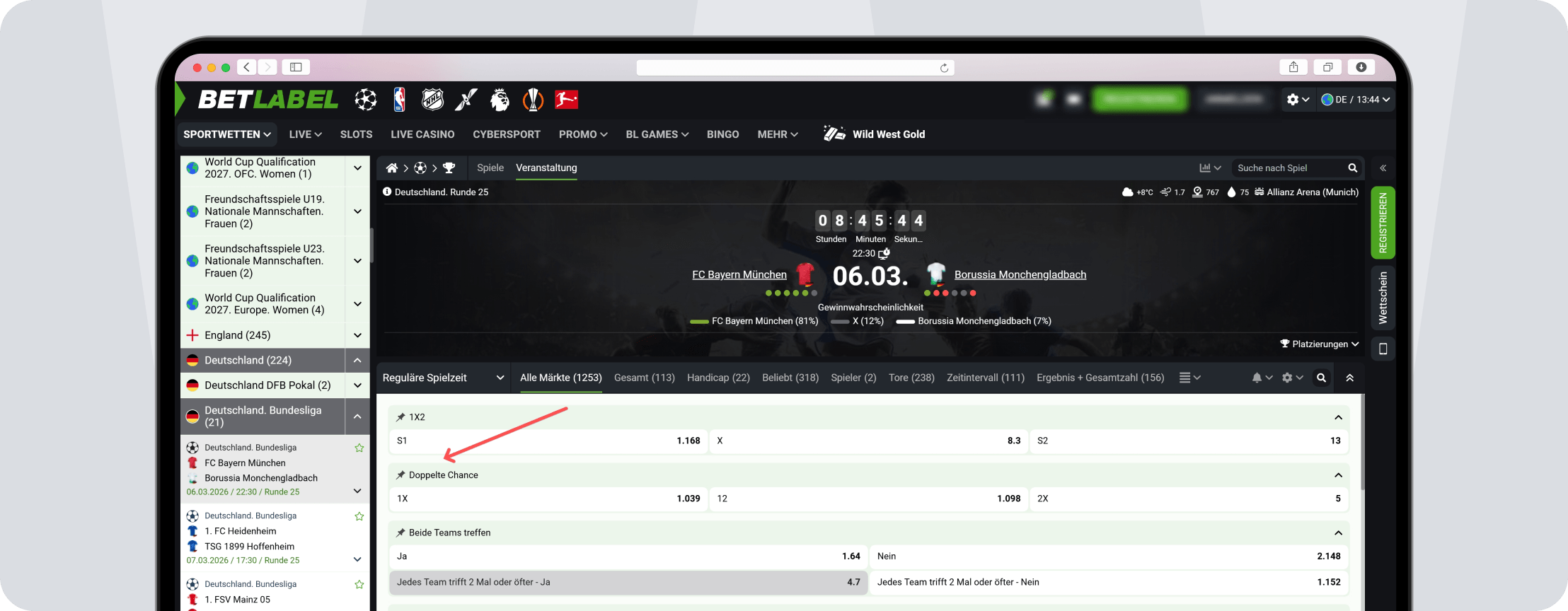 Screenshot Bundesliga Doppelte Chance (1X / 12 / X2)