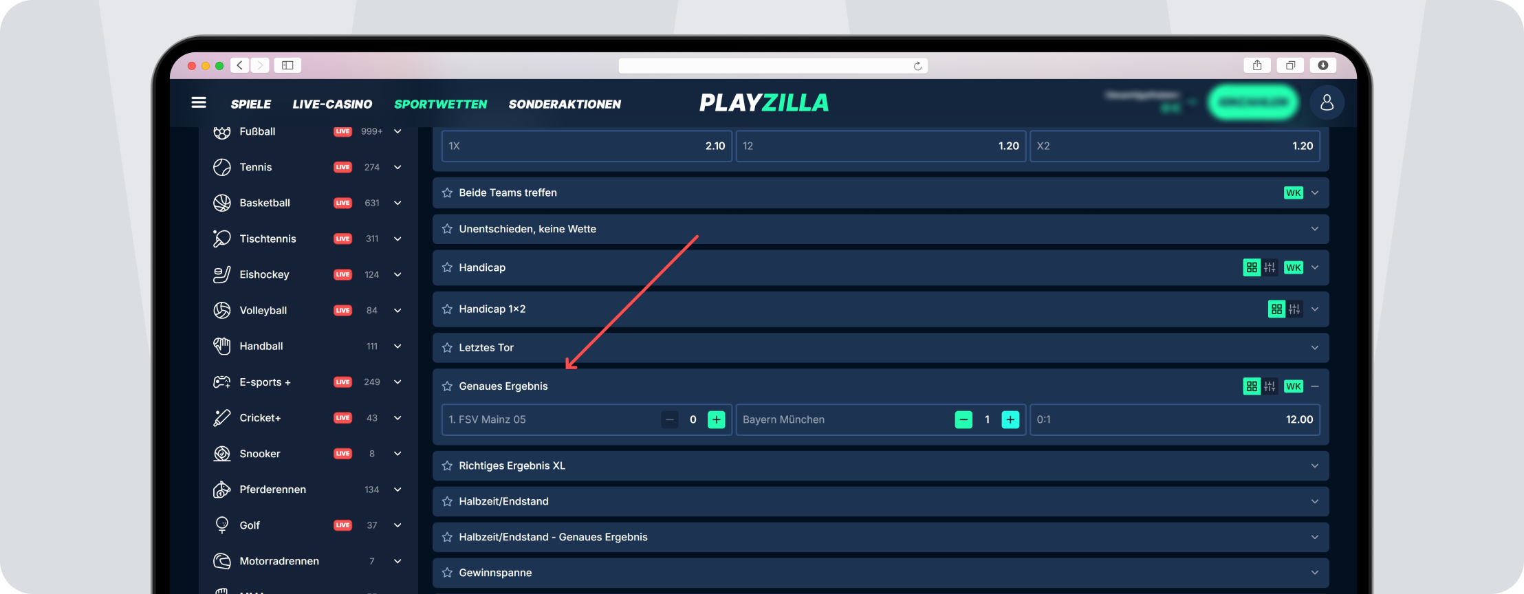 Screenshot Bundesliga Ergebniswette