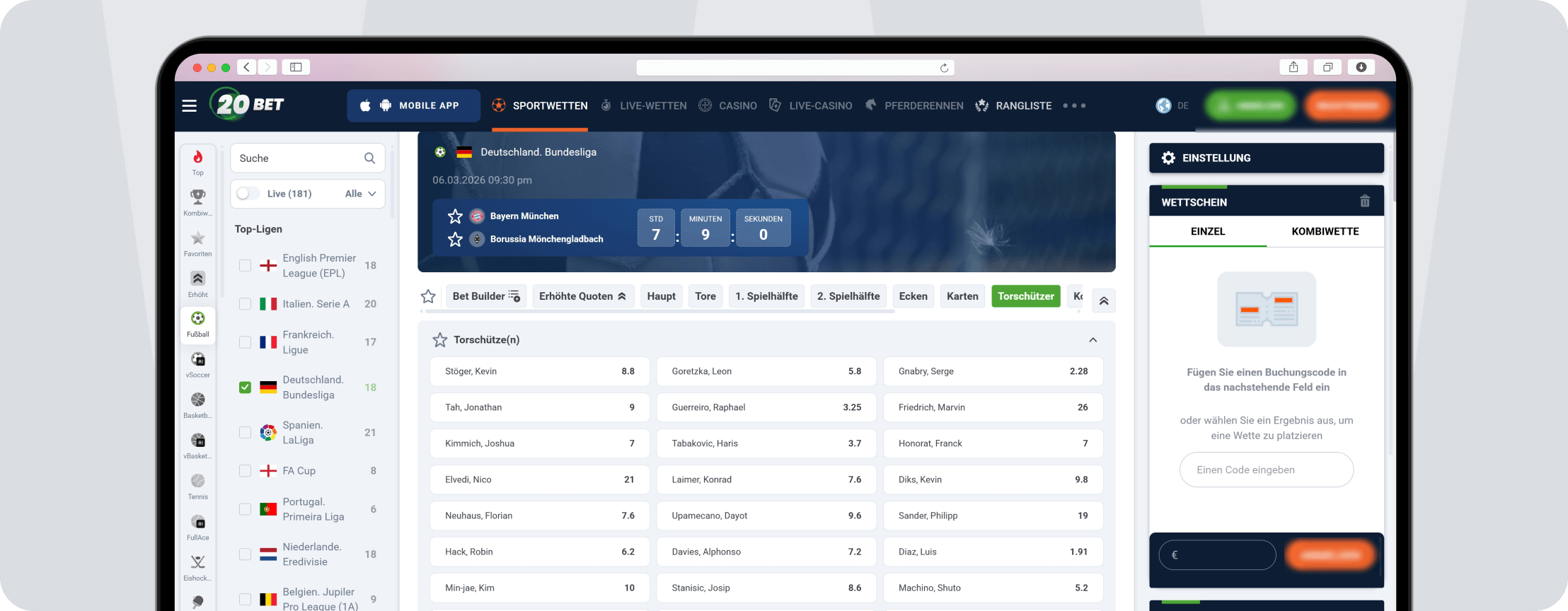 Screenshot Bundesliga Torschützenwetten