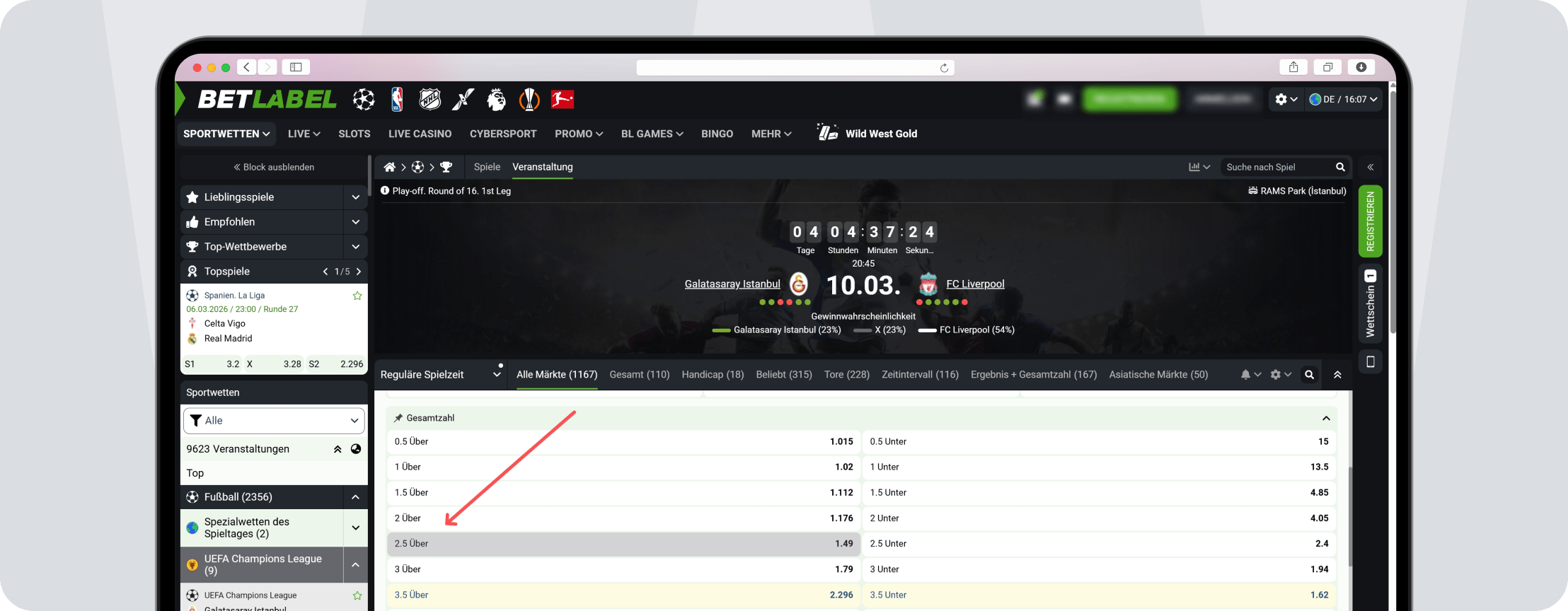 Über/Unter 2,5 Tore