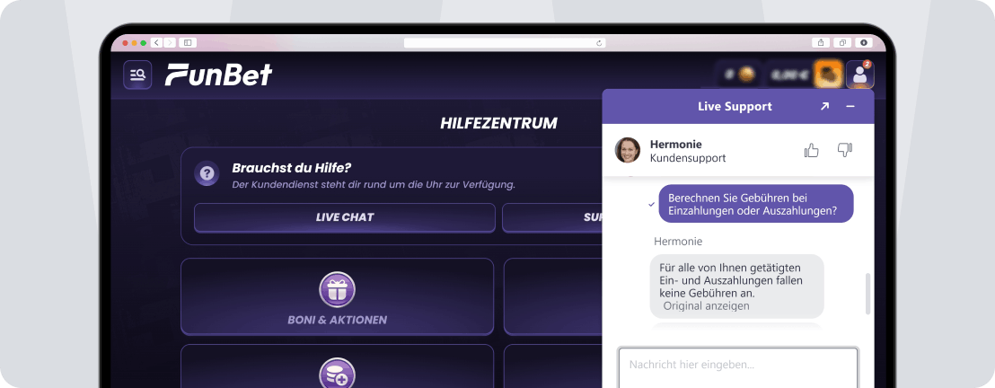 Funbet Kundenservice per Live-Chat