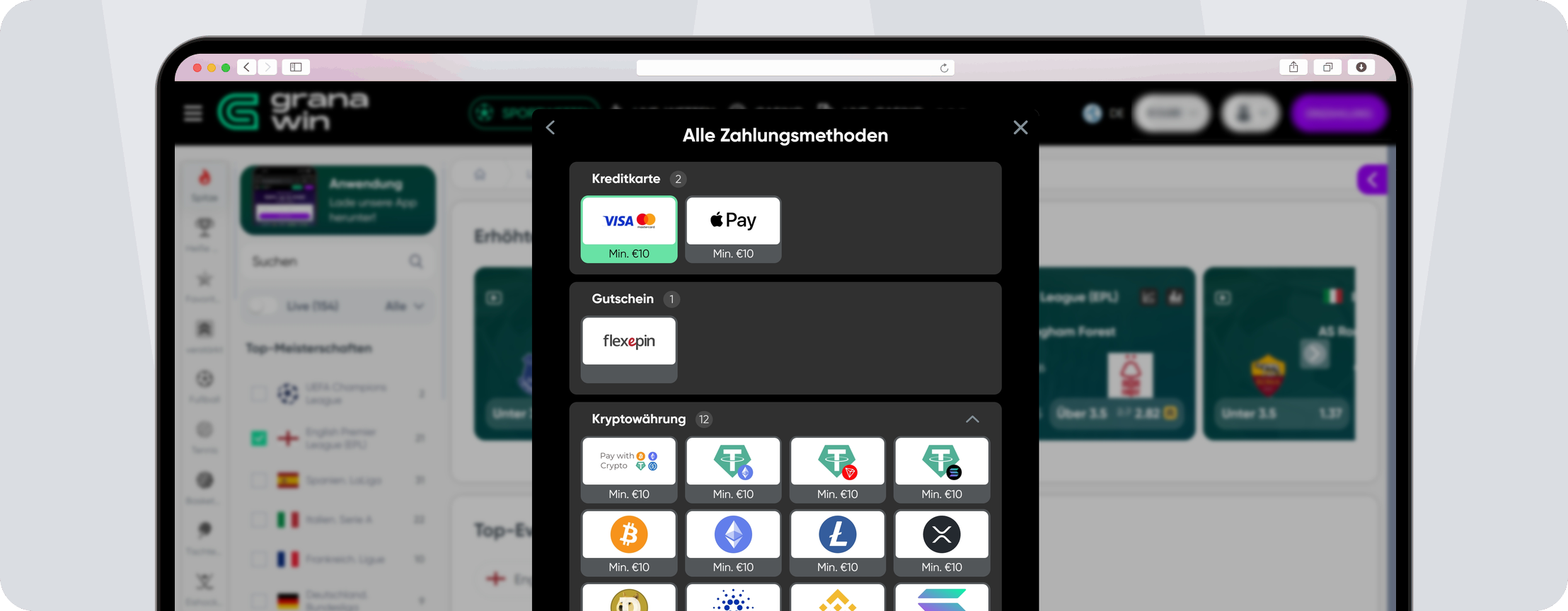 Screenshot Granawin Zahlungsmethoden