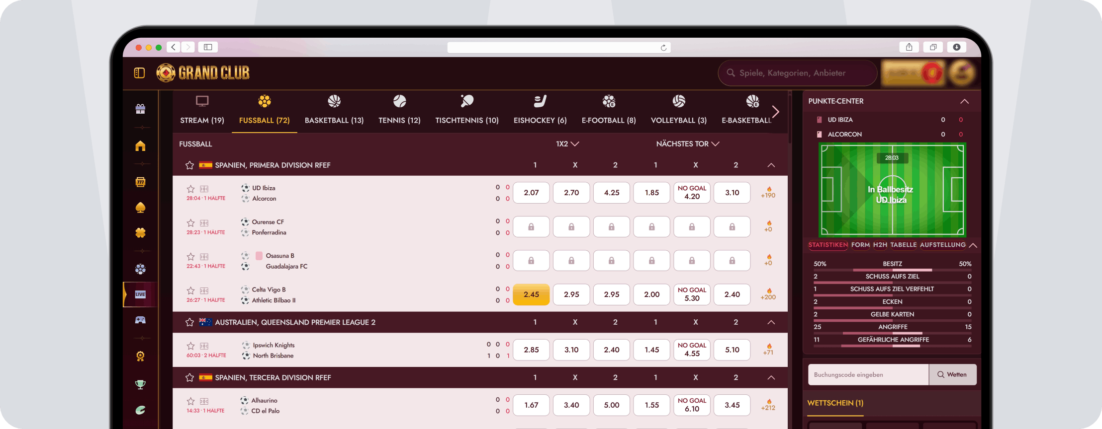 GrandClub Livewetten - Desktop