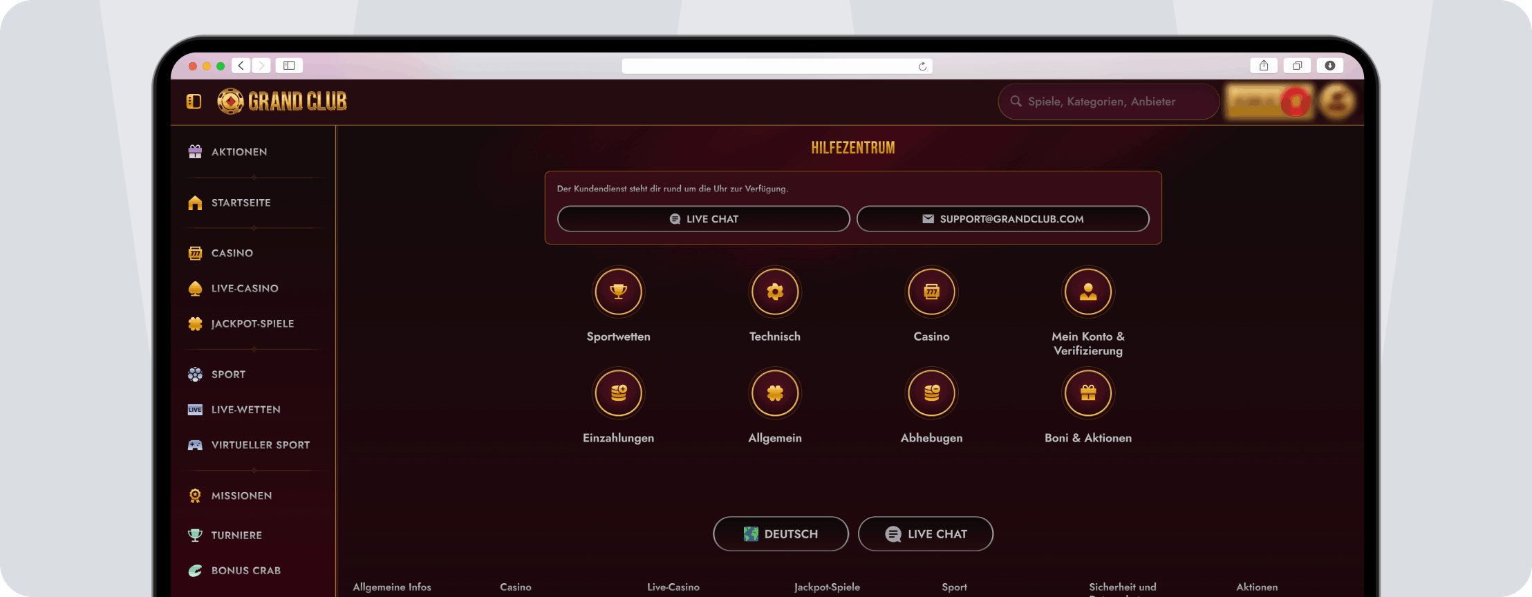 GrandClub Service - Desktop