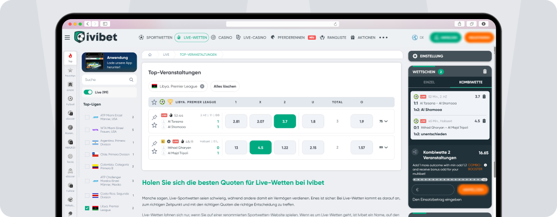 Screenshot Ivibet Livewetten