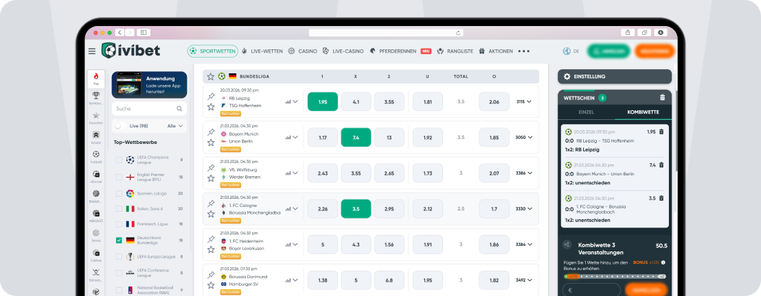 Screenshot Ivibet Wettangebot
