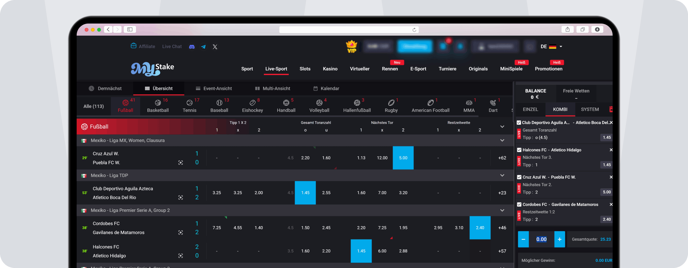MyStake Livewetten - Desktop