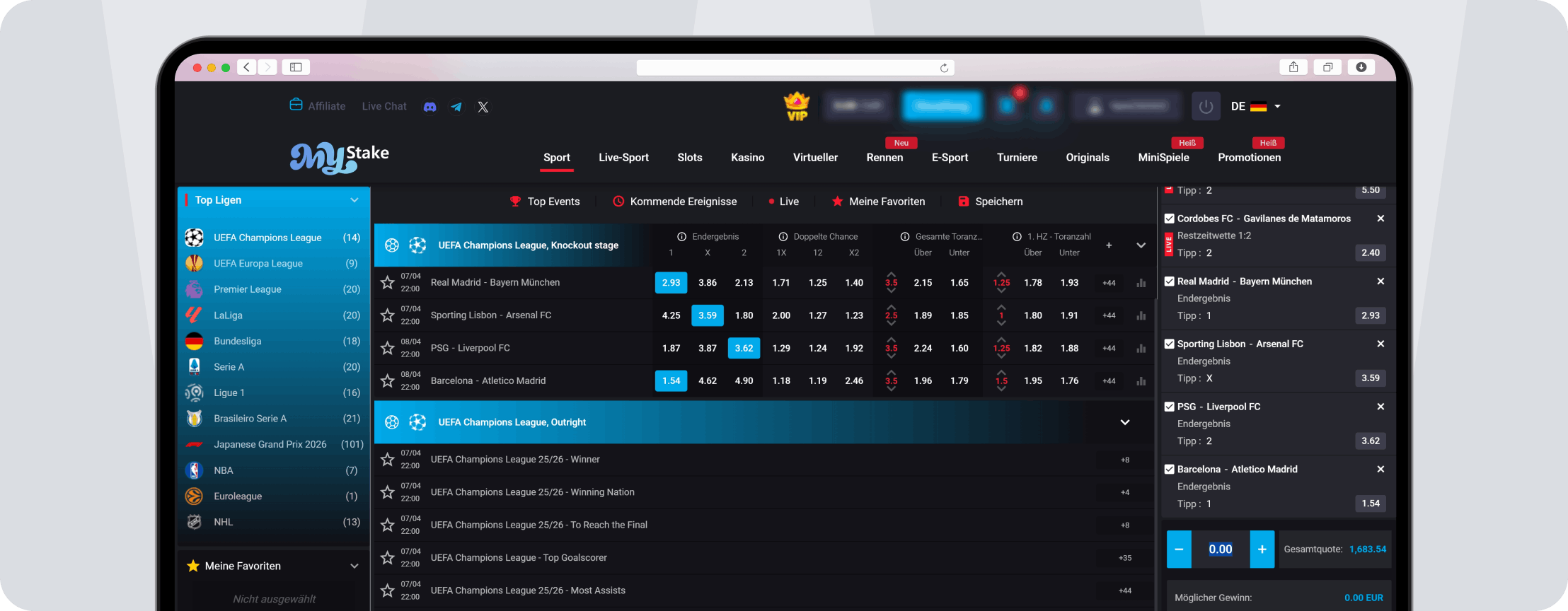 MyStake Quoten - Desktop