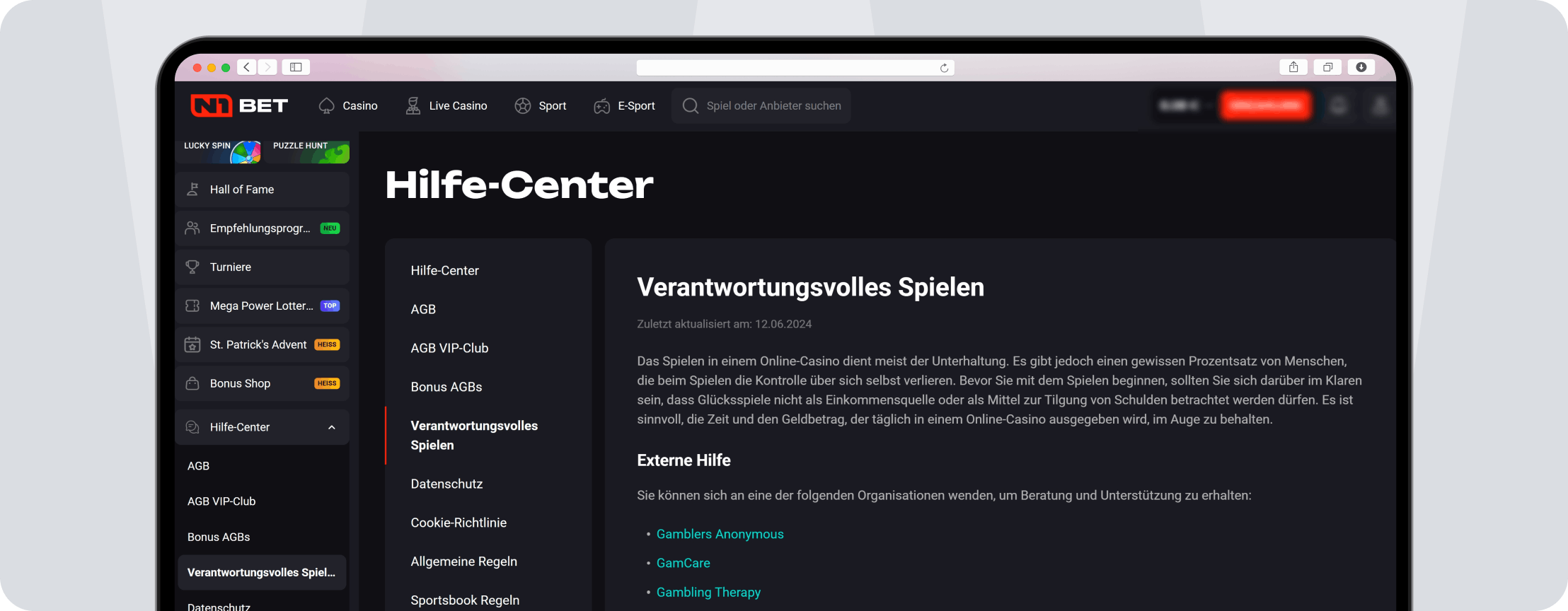 N1Bet Seriosität - Desktop