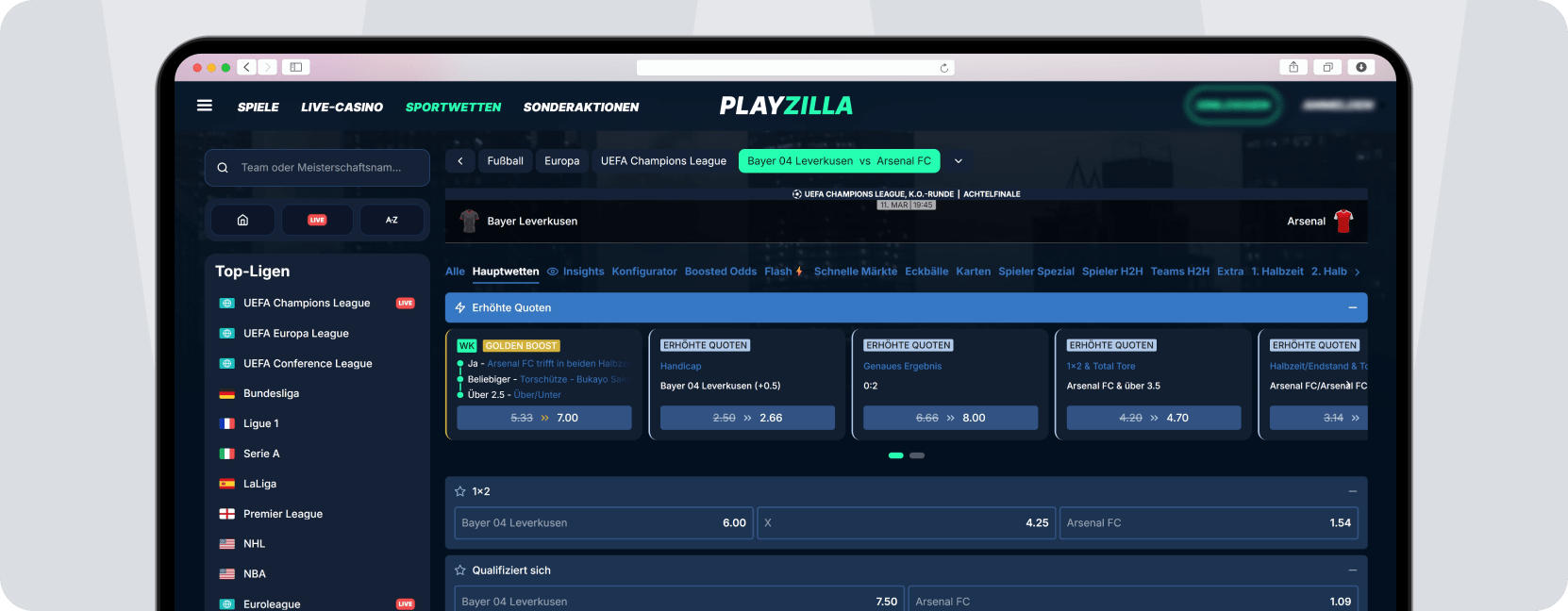 Screenshot Playzilla Quoten