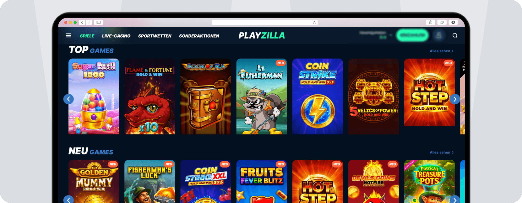 Screenshot Playzilla Weitere Angebote