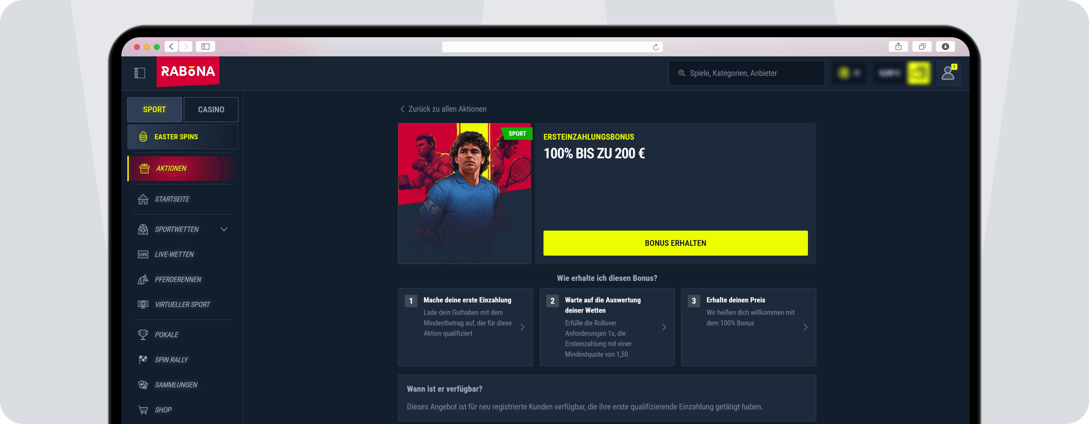 Rabona Bonus - Desktop