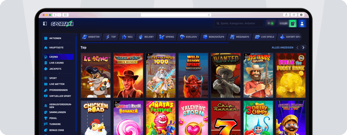 Sportaza Casino mit über 12.000 Spielen