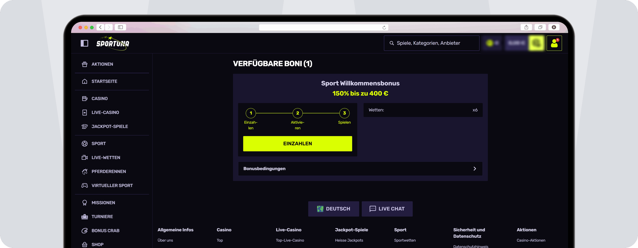 Screenshot Sportuna Bonus Mobile