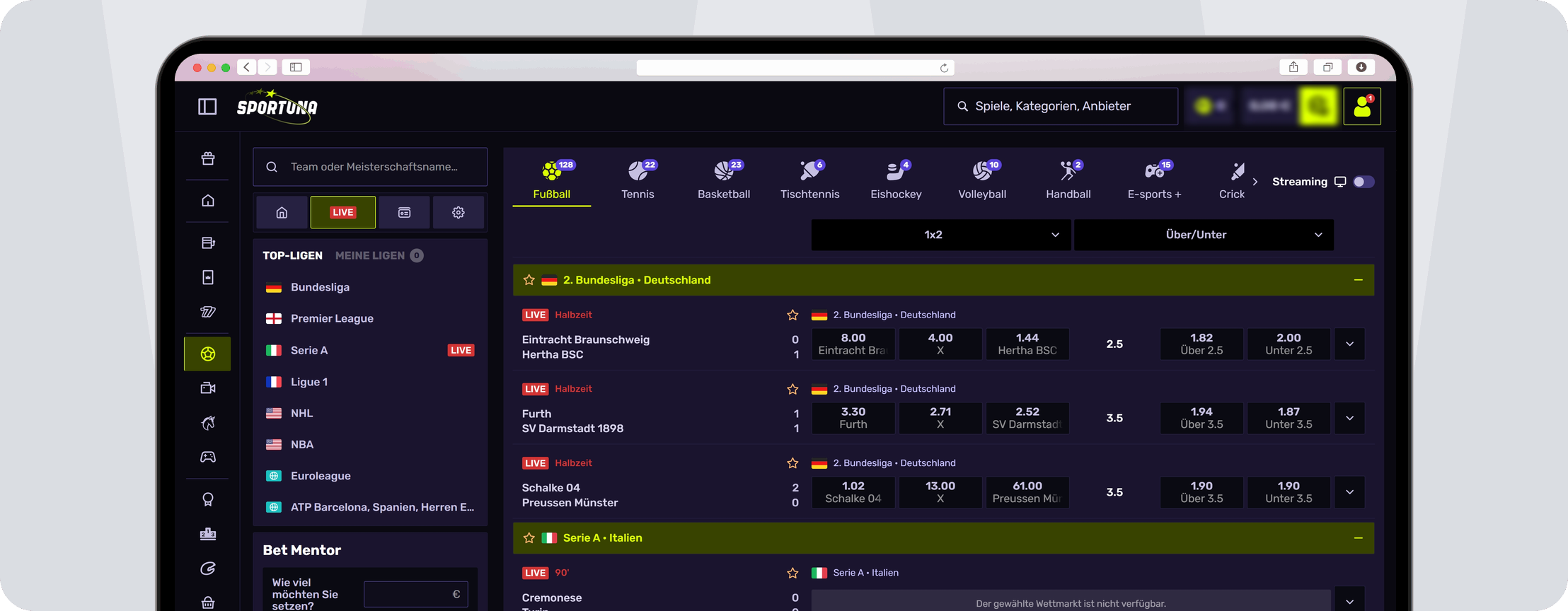 Screenshot Sportuna Livewetten