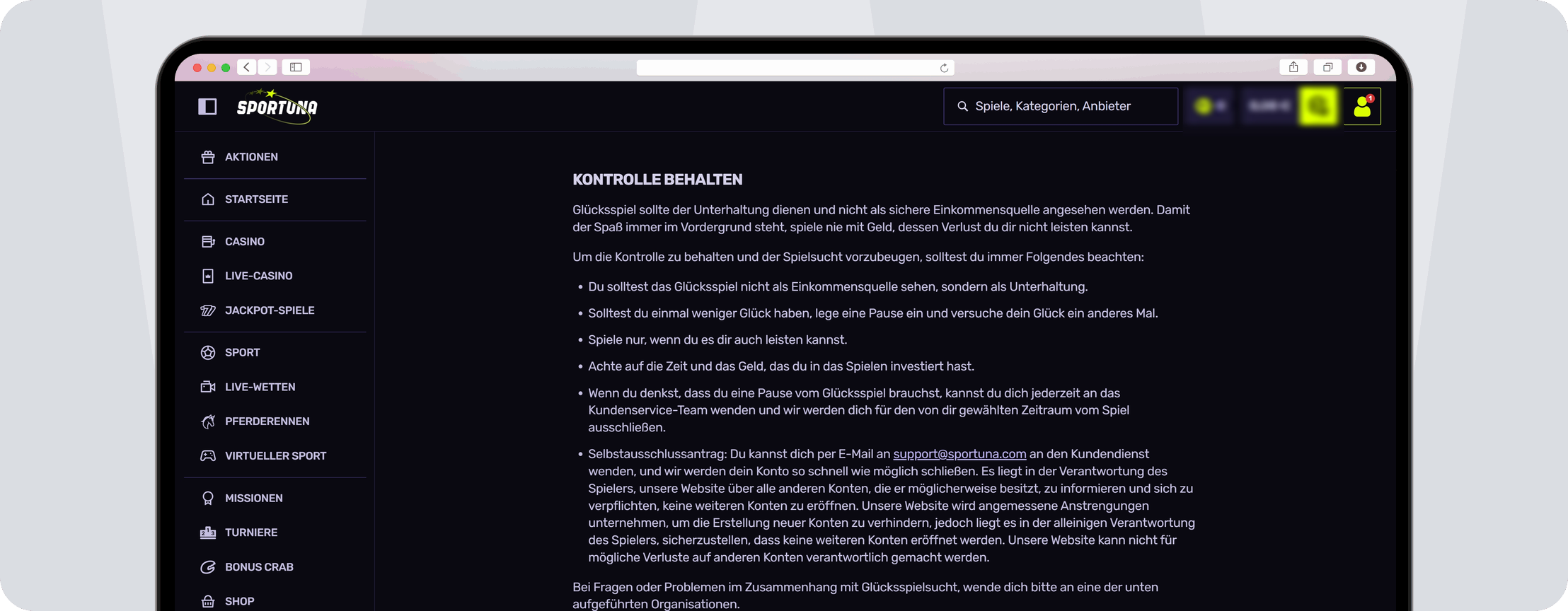 Screenshot Sportuna Seriosität