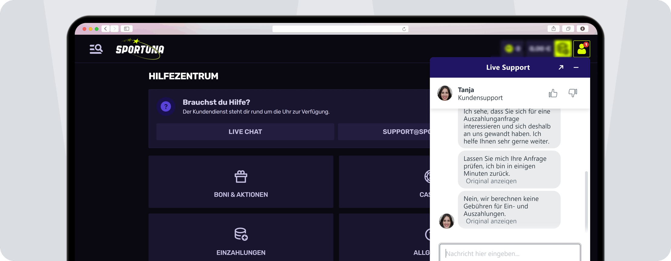 Screenshot Sportuna Service