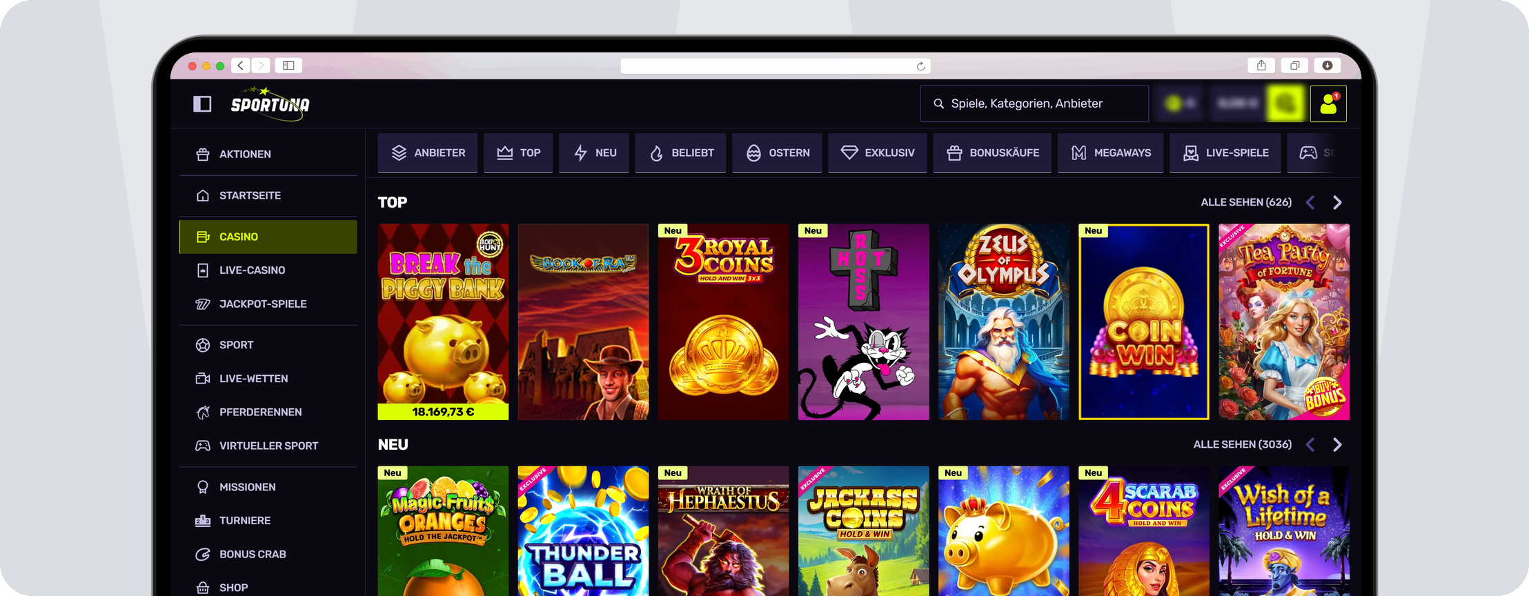 Screenshot Sportuna Weitere Angebote