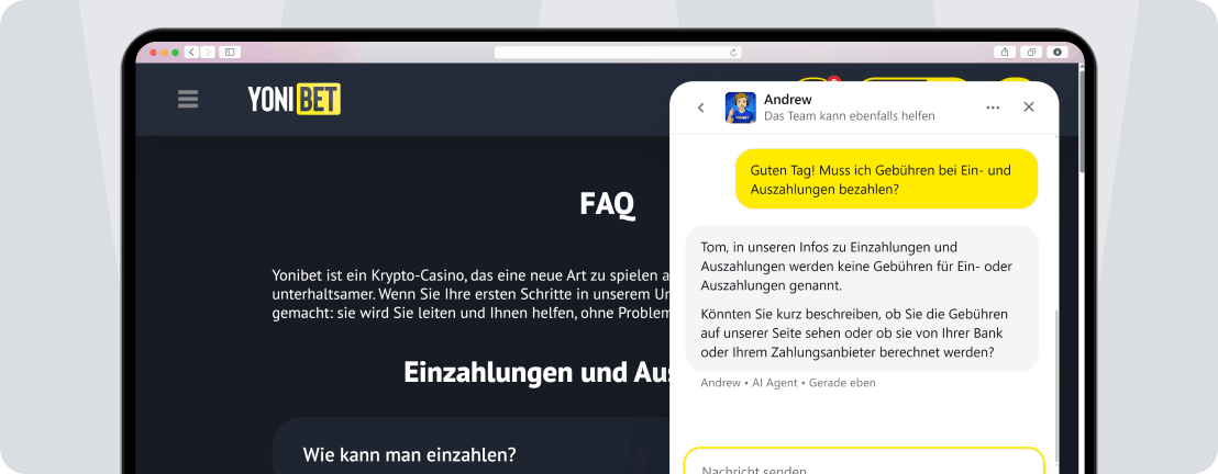 Yonibet Kundenservice mit deutschem Live-Chat