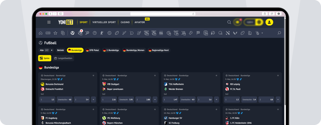Yonibet Wettangebot mit Bundesliga