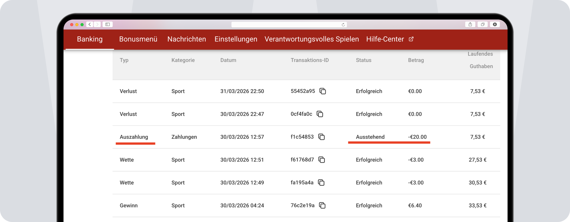 Screenshot 55bet auszahlung