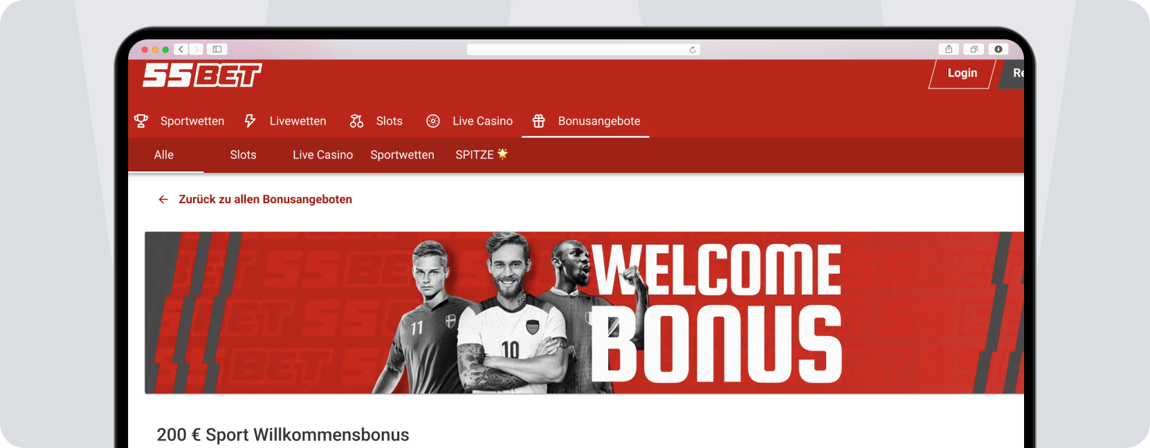 screenshot 55bet welcome offer