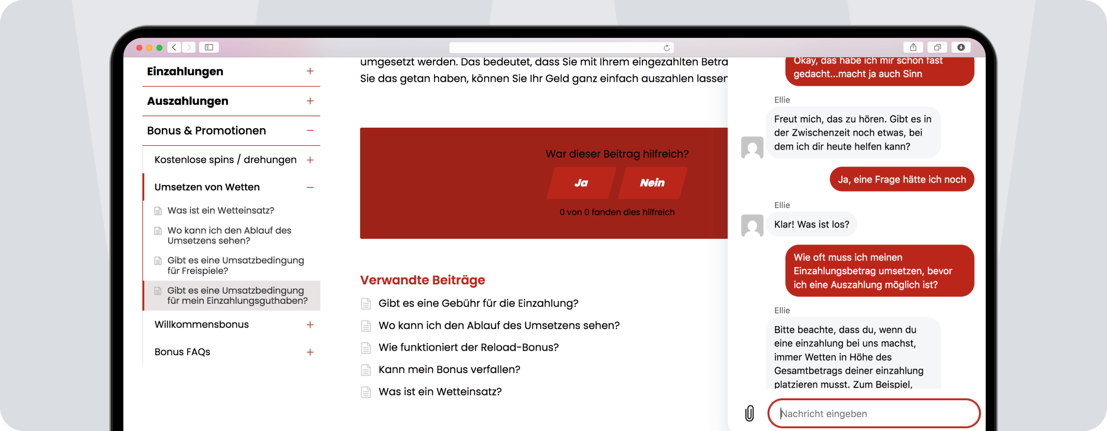 Screenshot 55bet Kundensupport