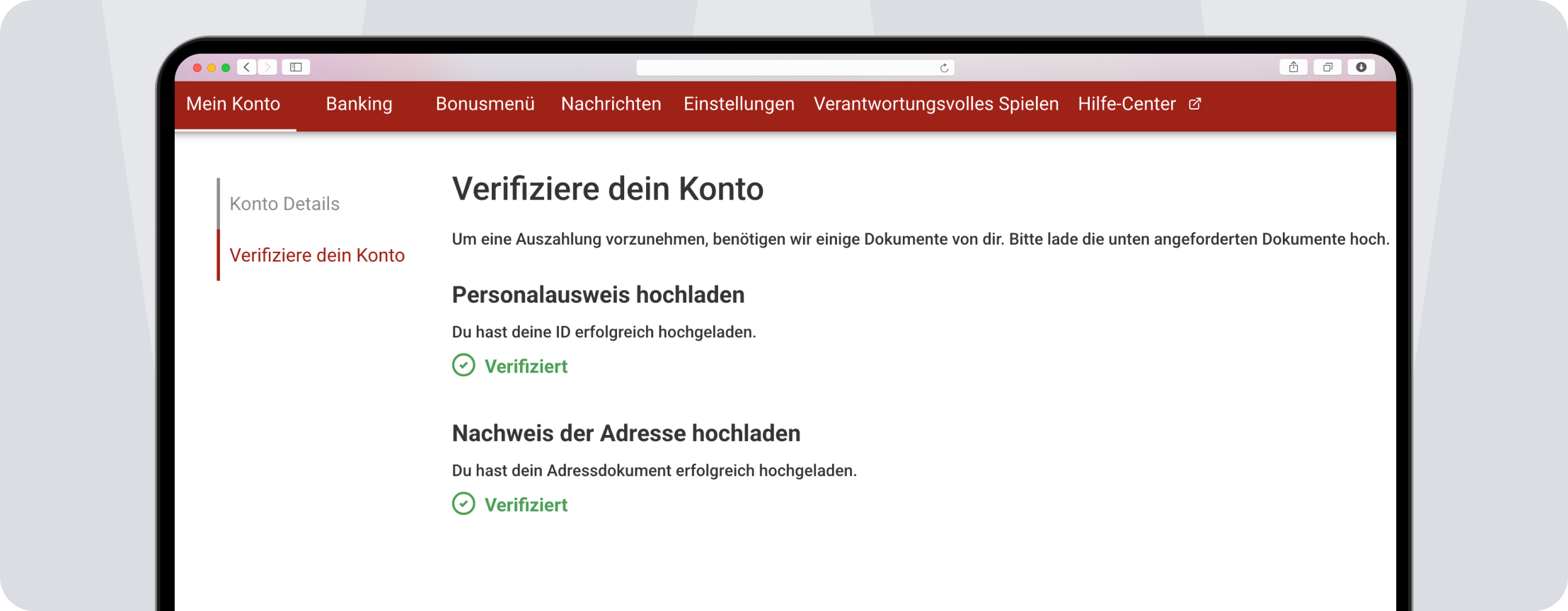 Screenshot 55bet verifizierung