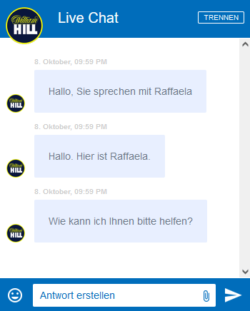 Live-Chat von William Hill