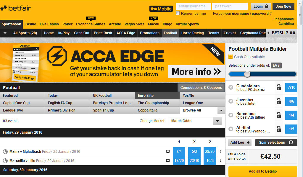 Betfair Webseite