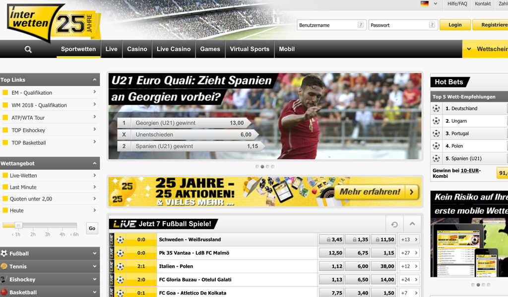 Webseite Interwetten