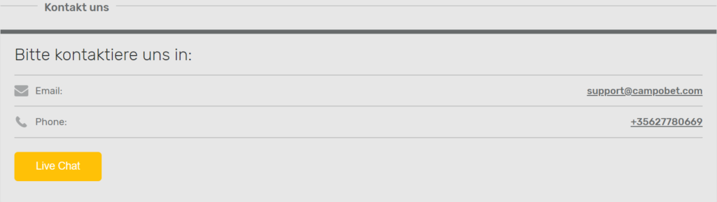 Kontaktmöglichkeiten zu CampoBet