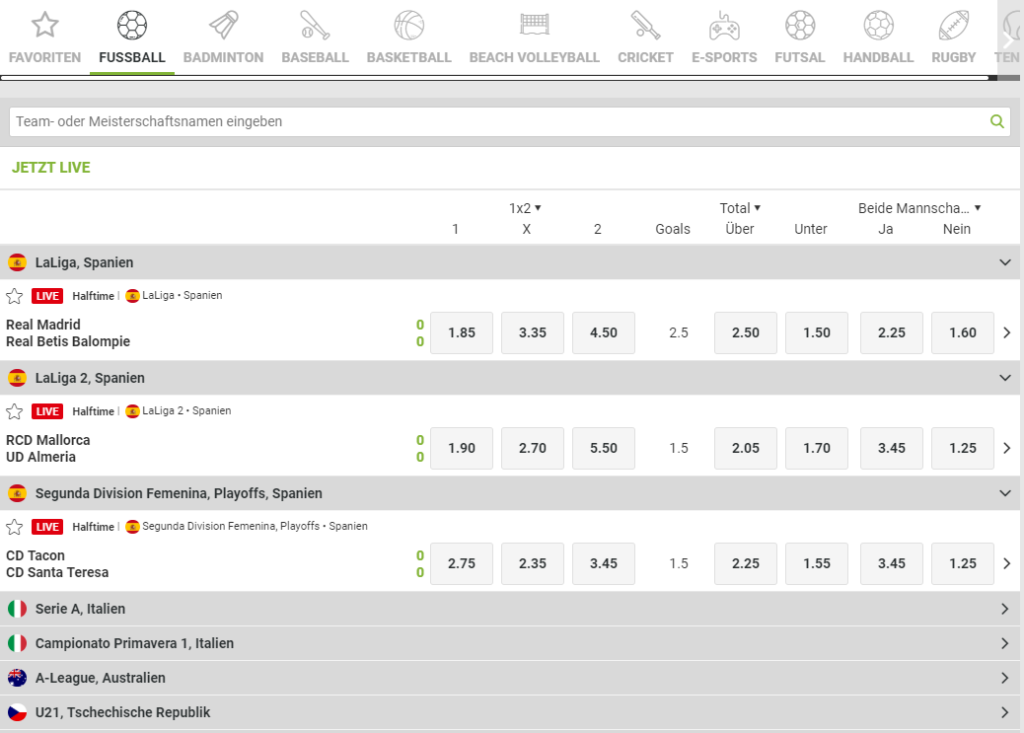 Livewetten bei CampoBet