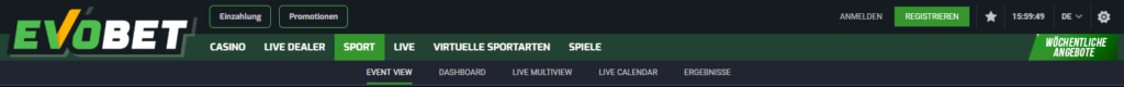 Die Optik des Anbieters Evobet