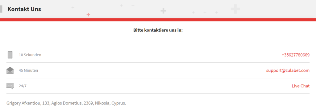 Zulabet Kontaktmöglichkeiten